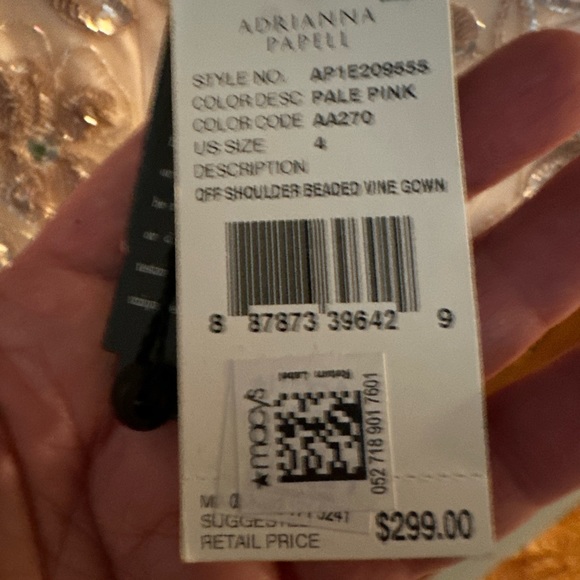 Pink Adrianna Papell size 4 beaded off the shoulder gown - Picture 3 of 5